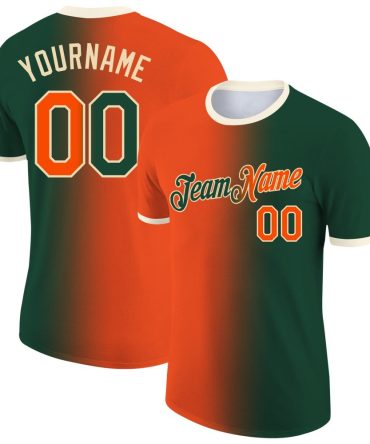 Custom Green Orange-Cream Gradient Fashion Performance T-Shirt, For Football, Baseball, Hockey, Basketball, Softball & Rugby Fans