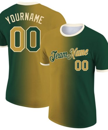 Custom Green Old Gold-Cream Gradient Fashion Performance T-Shirt, For Football, Baseball, Hockey, Basketball, Softball & Rugby Fans