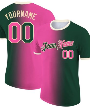 Custom Green Pink-Cream Gradient Fashion Performance T-Shirt, For Football, Baseball, Hockey, Basketball, Softball & Rugby Fans