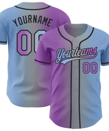 Custom Light Blue Medium Purple Gray-Black Gradient Fashion Baseball Jersey, Gift For Baseball Fans