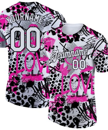 Custom Graffiti Pattern White-Black 3D Performance T-Shirt, For Football, Baseball, Hockey, Basketball, Softball & Rugby Fans