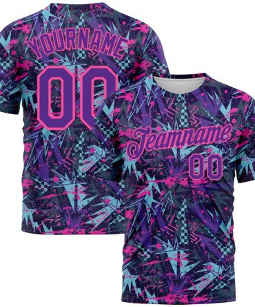 Custom Graffiti Pattern Purple-Pink 3D Creative Geometric Figures And Dots Performance T-Shirt, For Football, Baseball, Hockey, Basketball, Softball & Rugby Fans