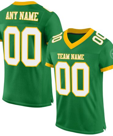 Custom Grass Green White-Gold Football Jersey, Gift For Football Fans