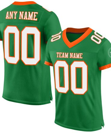 Custom Grass Green White-Orange Football Jersey, Gift For Football Fans