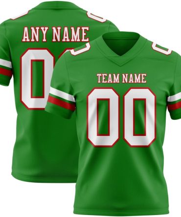 Custom Grass Green White-Red Authentic Football Jersey, Gift For Football Fans