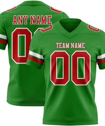 Custom Grass Green Red-White Authentic Football Jersey, Gift For Football Fans