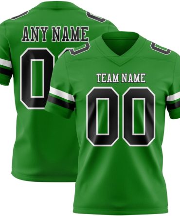 Custom Grass Green Black-White Authentic Football Jersey, Gift For Football Fans