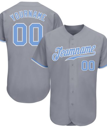 Custom Gray Light Blue-White Baseball Jersey, Gift For Baseball Fans