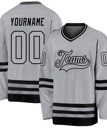 Custom Gray Gray-Black Hockey Jersey, Gift For Hockey Fans