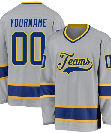 Custom Gray Royal-Gold Hockey Jersey, Gift For Hockey Fans