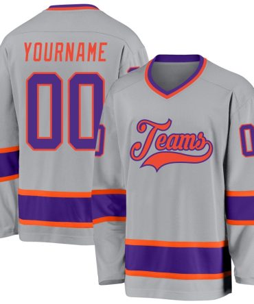 Custom Gray Purple-Orange Hockey Jersey, Gift For Hockey Fans