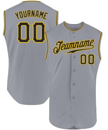 Custom Gray Black-Gold Sleeveless Baseball Jersey, Gift For Baseball Fans