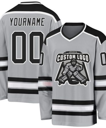 Custom Gray Black-White Hockey Jersey, Gift For Hockey Fans
