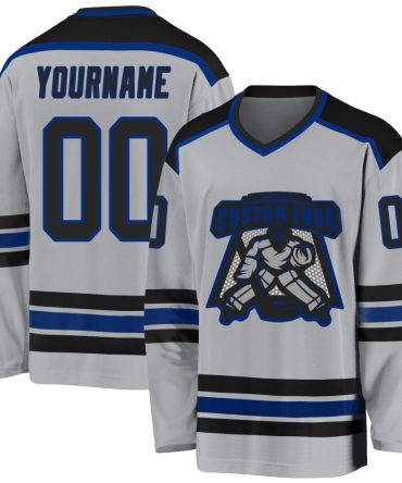 Custom Gray Black-Royal Hockey Jersey, Gift For Hockey Fans