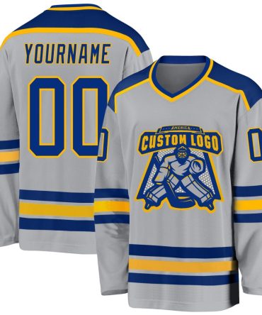 Custom Gray Royal-Gold Hockey Jersey, Gift For Hockey Fans