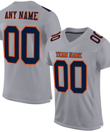 Custom Gray Navy-Orange Football Jersey, Gift For Football Fans
