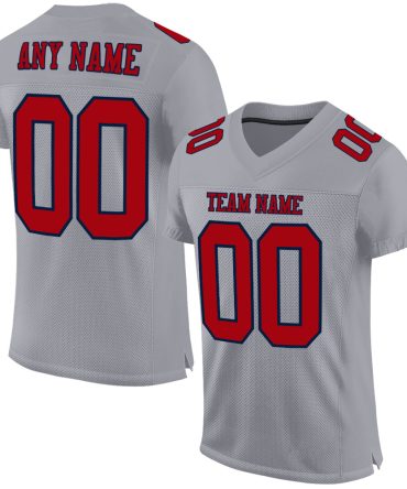 Custom Gray Red-Navy Football Jersey, Gift For Football Fans