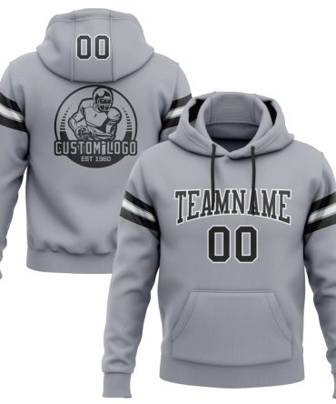 Custom Gray Black-White Football Pullover Sweatshirt Hoodie, Gift For Football, Baseball, Hockey, Basketball, Softball & Rugby Fans