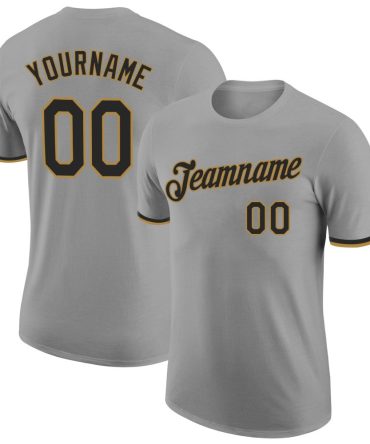 Custom Gray Black-Old Gold Performance T-Shirt, For Football, Baseball, Hockey, Basketball, Softball & Rugby Fans