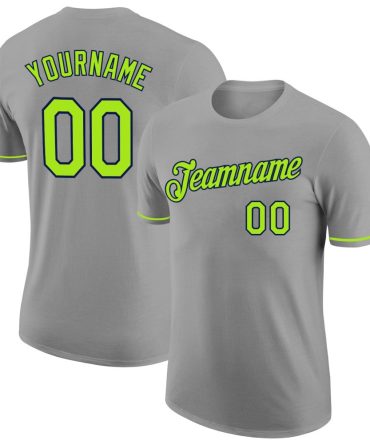 Custom Gray Neon Green-Navy Performance T-Shirt, For Football, Baseball, Hockey, Basketball, Softball & Rugby Fans