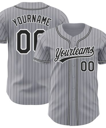 Custom Gray Black Pinstripe Black-White Baseball Jersey, Gift For Baseball Fans