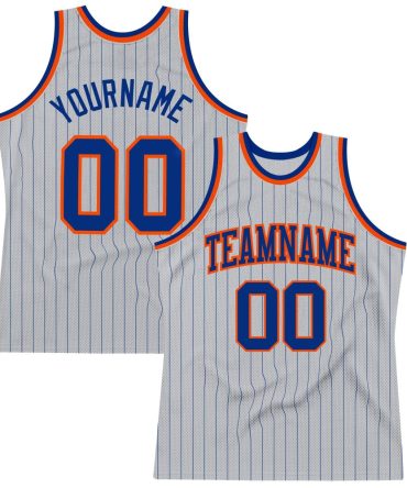 Custom Gray Royal Pinstripe Royal-Orange Basketball Jersey, Gift For Basketball Fans