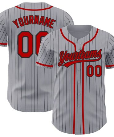 Custom Gray Black Pinstripe Red Baseball Jersey, Gift For Baseball Fans