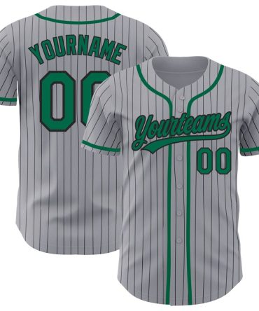 Custom Gray Black Pinstripe Kelly Green Baseball Jersey, Gift For Baseball Fans