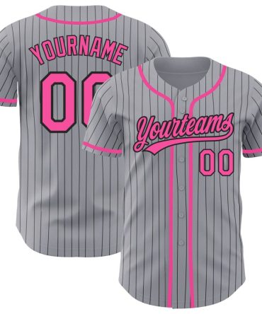 Custom Gray Black Pinstripe Pink Baseball Jersey, Gift For Baseball Fans