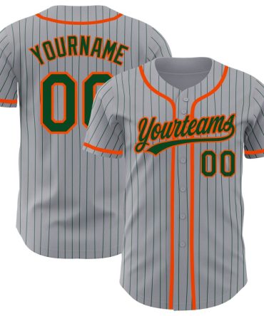 Custom Gray Green Pinstripe Orange Baseball Jersey, Gift For Baseball Fans