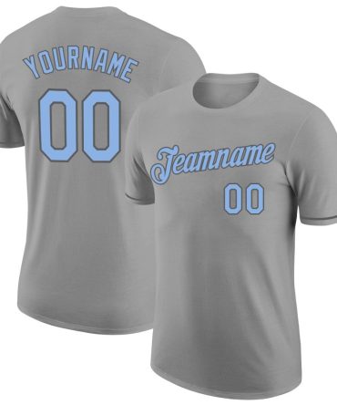 Custom Gray Light Blue-Steel Gray Performance T-Shirt, For Football, Baseball, Hockey, Basketball, Softball & Rugby Fans