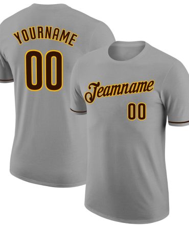 Custom Gray Brown-Gold Performance T-Shirt, For Football, Baseball, Hockey, Basketball, Softball & Rugby Fans