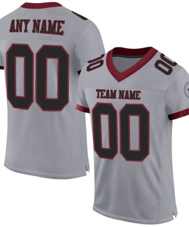 Custom Gray Black-Burgundy Football Jersey, Gift For Football Fans