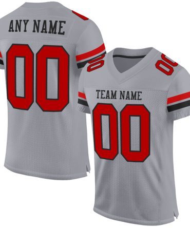 Custom Gray Red-Black Football Jersey, Gift For Football Fans