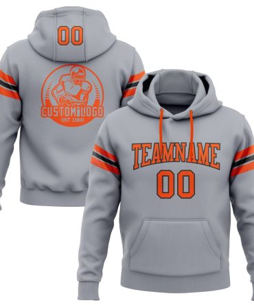 Custom Gray Orange-Black Football Pullover Sweatshirt Hoodie, Gift For Football, Baseball, Hockey, Basketball, Softball & Rugby Fans