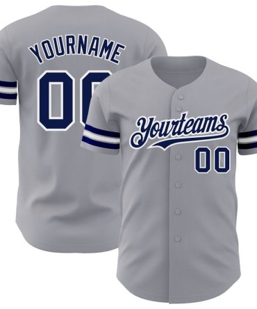 Custom Gray Navy-White Baseball Jersey, Gift For Baseball Fans