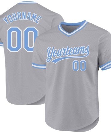 Custom Gray Light Blue-White Throwback Baseball Jersey, Gift For Baseball Fans
