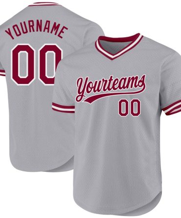 Custom Gray Maroon-White Throwback Baseball Jersey, Gift For Baseball Fans
