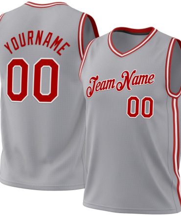 Custom Gray Red-White Throwback Basketball Jersey, Gift For Basketball Fans