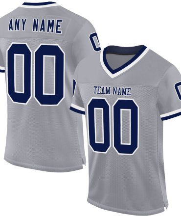 Custom Gray Navy-White Throwback Football Jersey, Gift For Football Fans