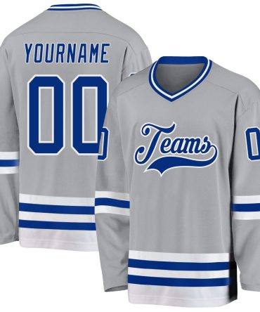 Custom Gray Royal-White Hockey Jersey, Gift For Hockey Fans
