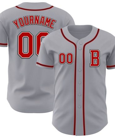 Custom Gray Red-Black Baseball Jersey, Gift For Baseball Fans
