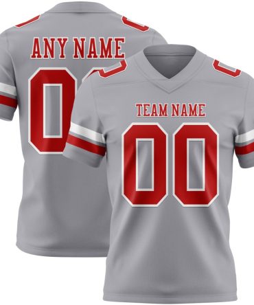 Custom Gray Red-White Authentic Football Jersey, Gift For Football Fans