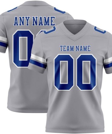 Custom Gray Royal-White Authentic Football Jersey, Gift For Football Fans