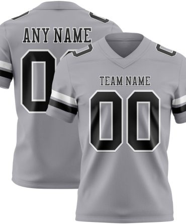 Custom Gray Black-White Authentic Football Jersey, Gift For Football Fans