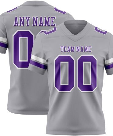 Custom Gray Purple-White Authentic Football Jersey, Gift For Football Fans