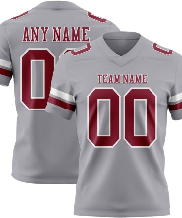 Custom Gray Crimson-White Authentic Football Jersey, Gift For Football Fans