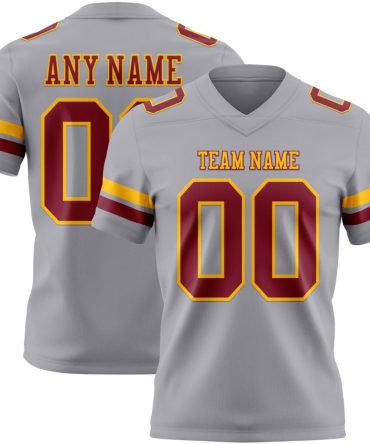 Custom Gray Crimson-Gold Authentic Football Jersey, Gift For Football Fans