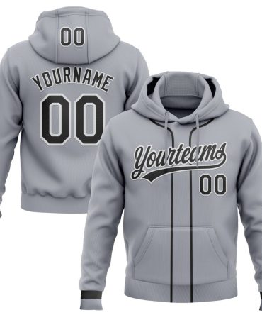 Custom Gray Black-White Baseball Pullover Sweatshirt Hoodie, Gift For Football, Baseball, Hockey, Basketball, Softball & Rugby Fans