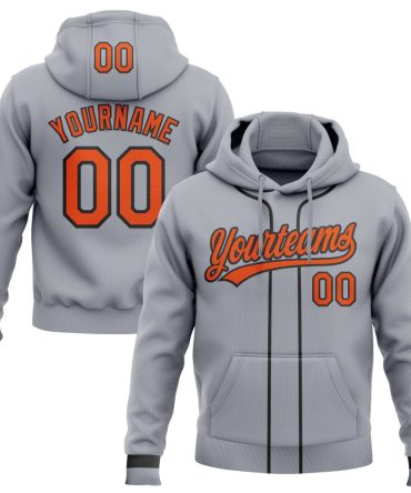 Custom Gray Orange-Black Baseball Pullover Sweatshirt Hoodie, Gift For Football, Baseball, Hockey, Basketball, Softball & Rugby Fans